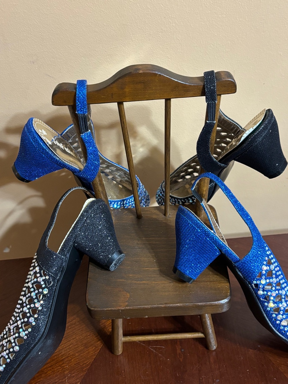 Blue and Black Crystal Slingback Heels for Women